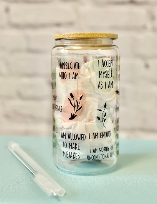 Daily Affirmations Beer Can Glass